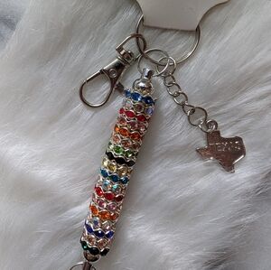 Rhinestone Multicolor Beaded Keychain with Texas & Star Charm